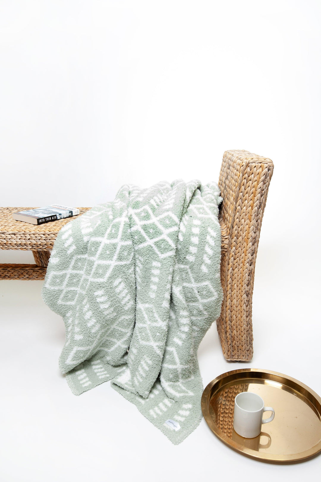 Desert Sage & White Diamond Point Print Extended Throw - Sunset Snuggles