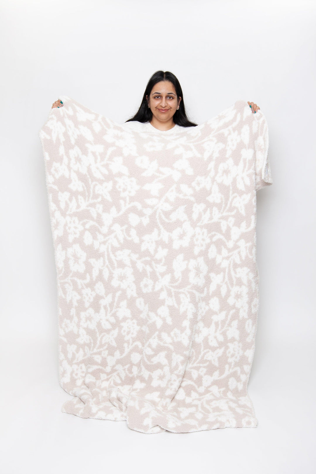 Blushing Beige & White Vintage Floral Print Throw - Sunset Snuggles