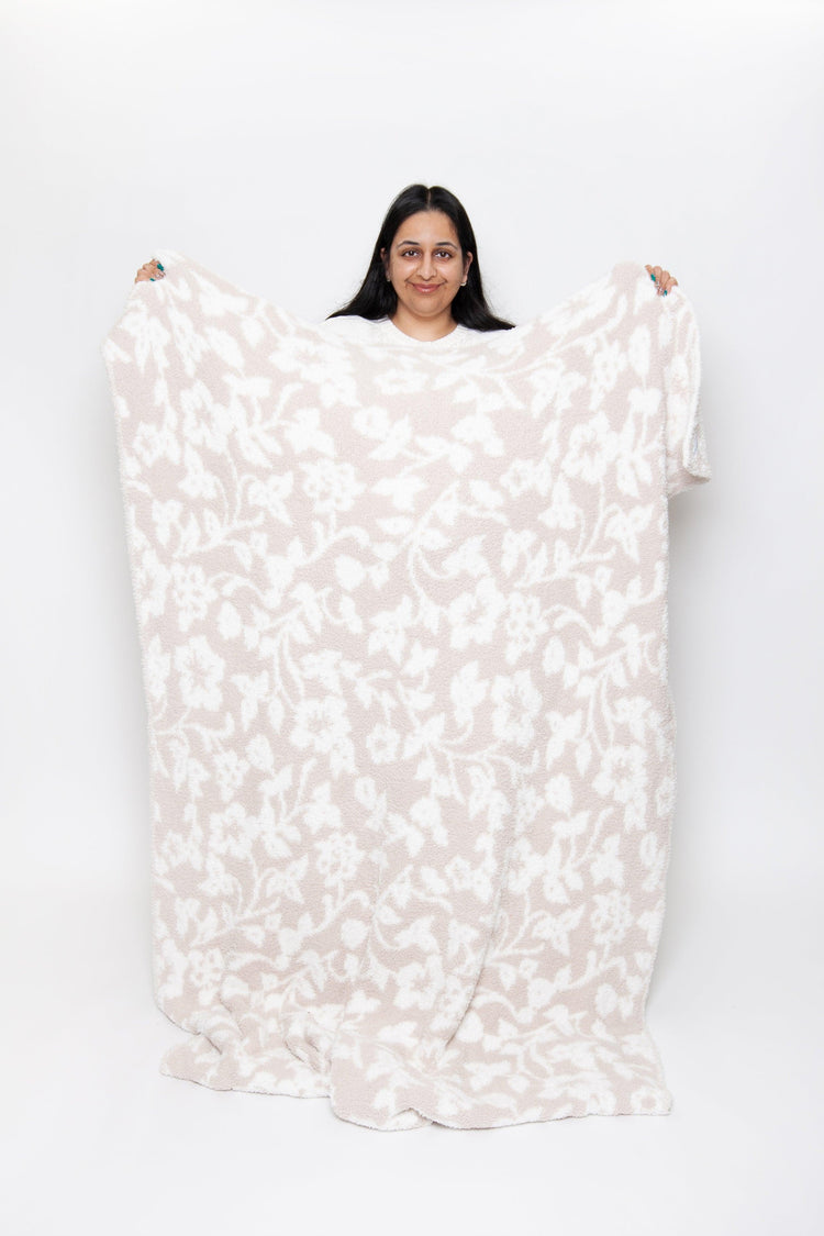 Blushing Beige & White Vintage Floral Print Throw - Sunset Snuggles