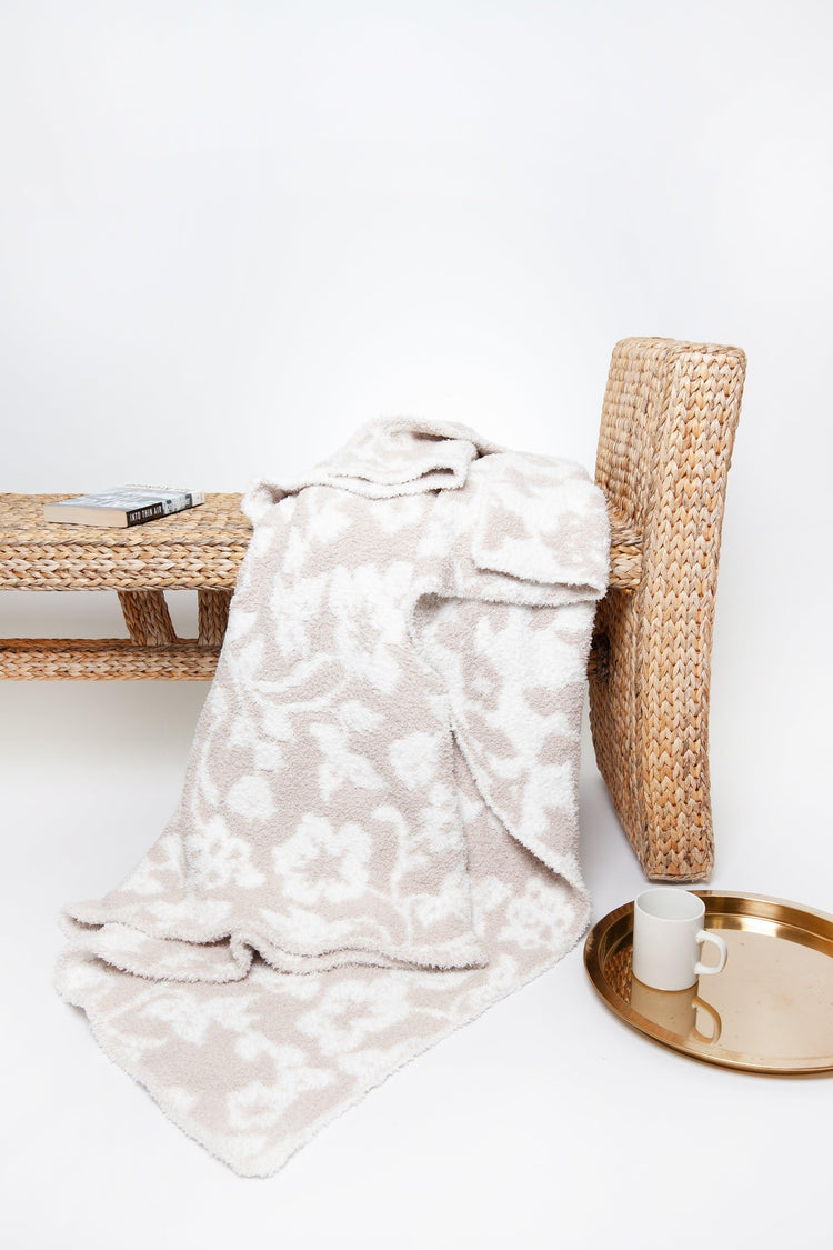 Blushing Beige & White Vintage Floral Print Throw - Sunset Snuggles