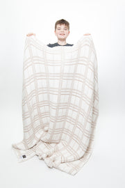 Feather & Cloud White Plaid Print Extended Throw