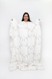 Taupe & White Smiley Face Print Throw - Sunset Snuggles