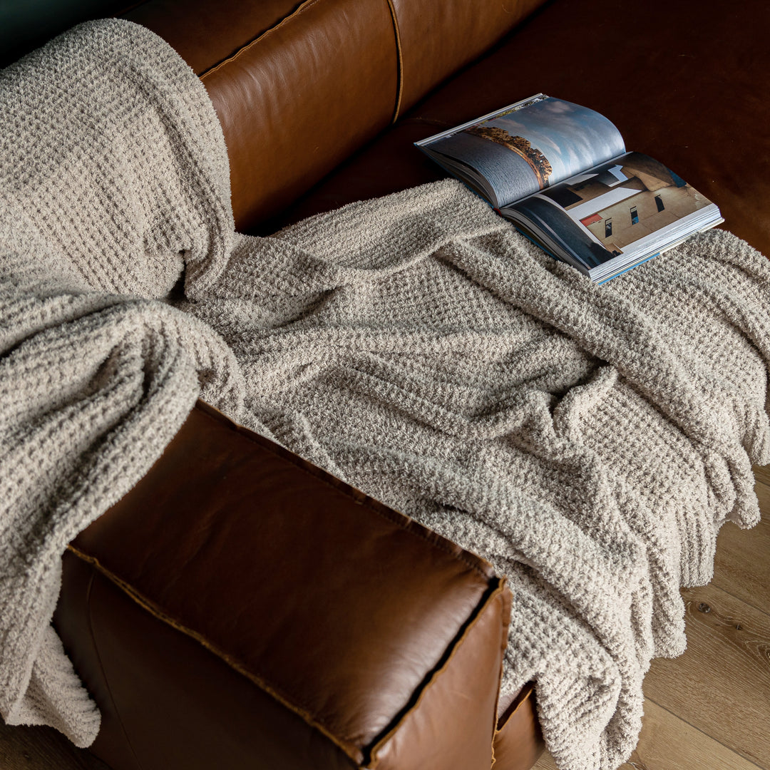 Greige Waffle Extended Throw