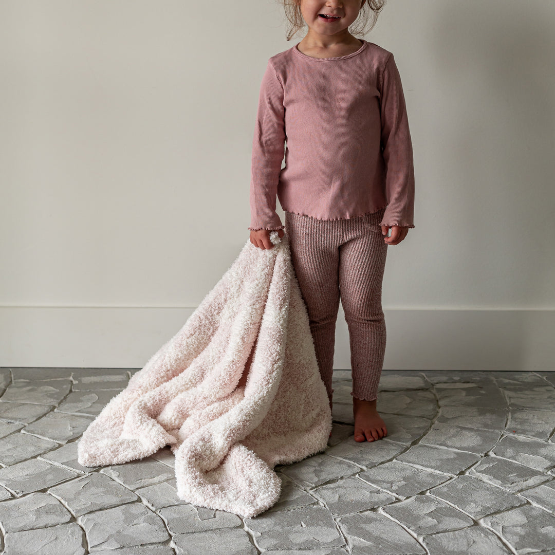 Primrose Pink and Soft White Vintage Floral Print Toddler Blanket