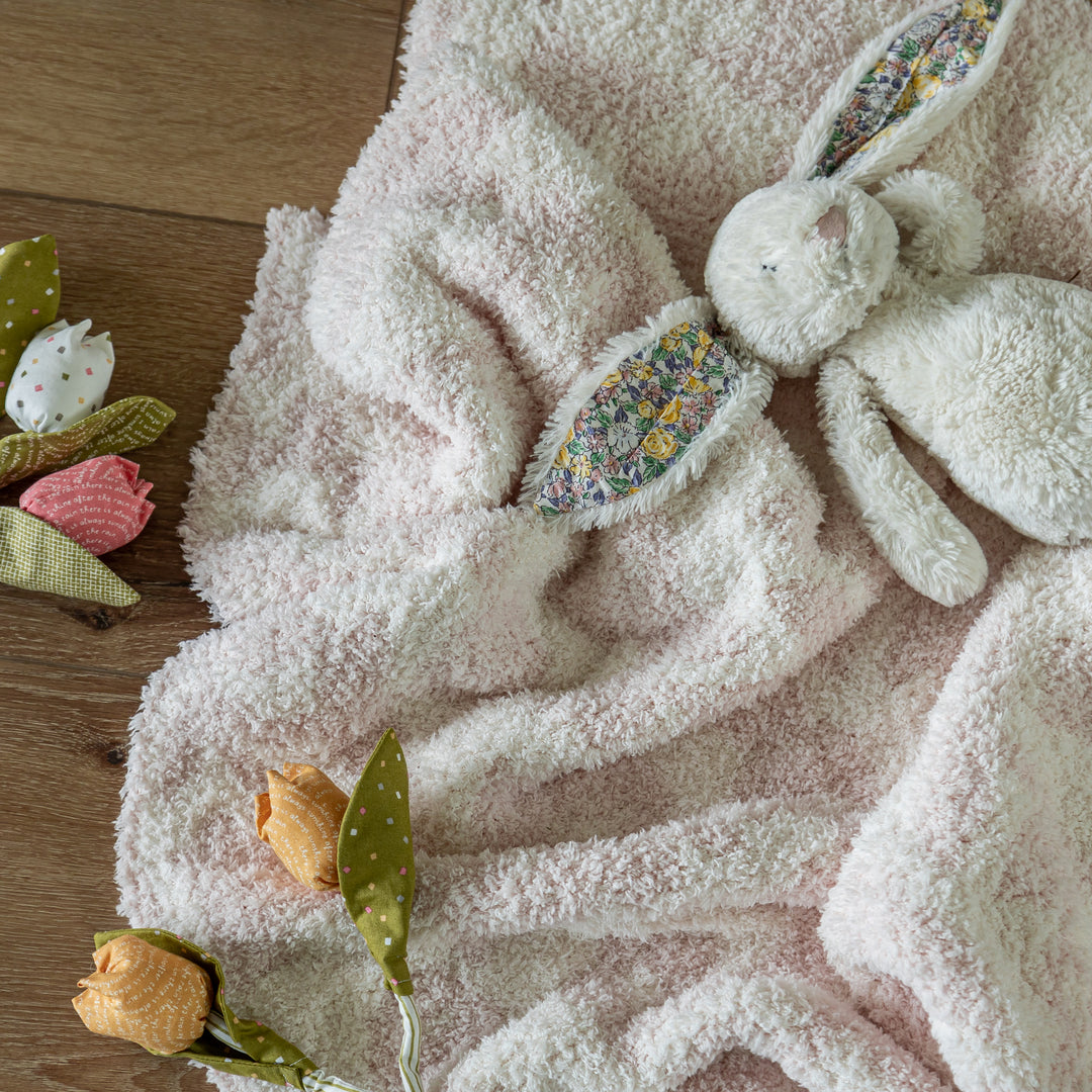 Primrose Pink and Soft White Vintage Floral Print Toddler Blanket