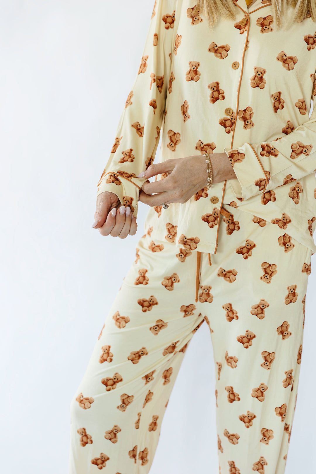 Teddy Bear Adult Button Down Long Sleeve Pajama Top