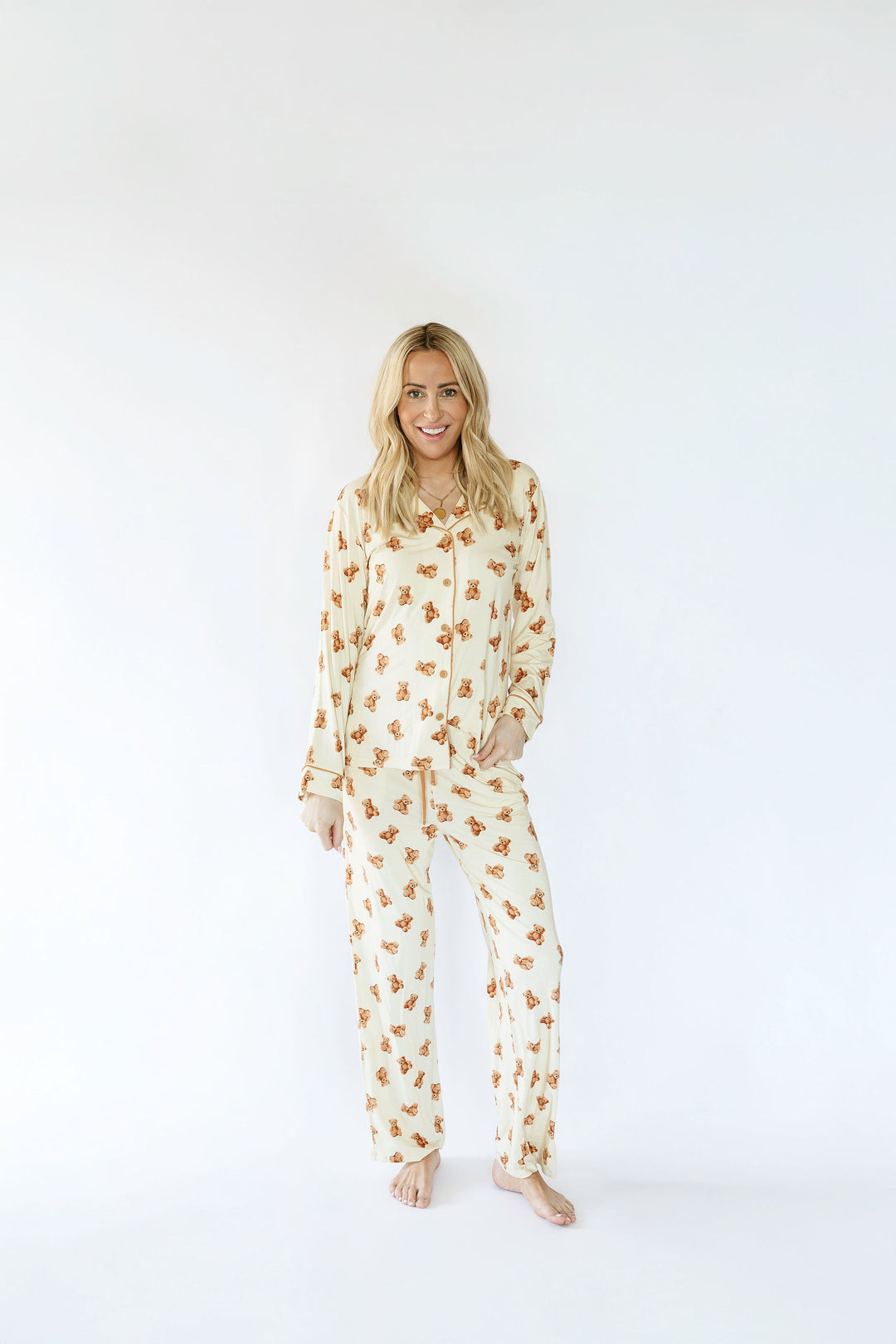 Teddy Bear Adult Button Down Long Sleeve Pajama Top