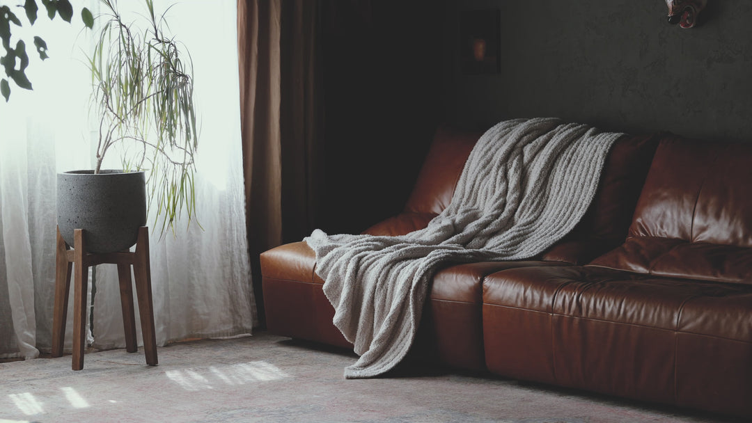 Beige Ribbed Extended Throw