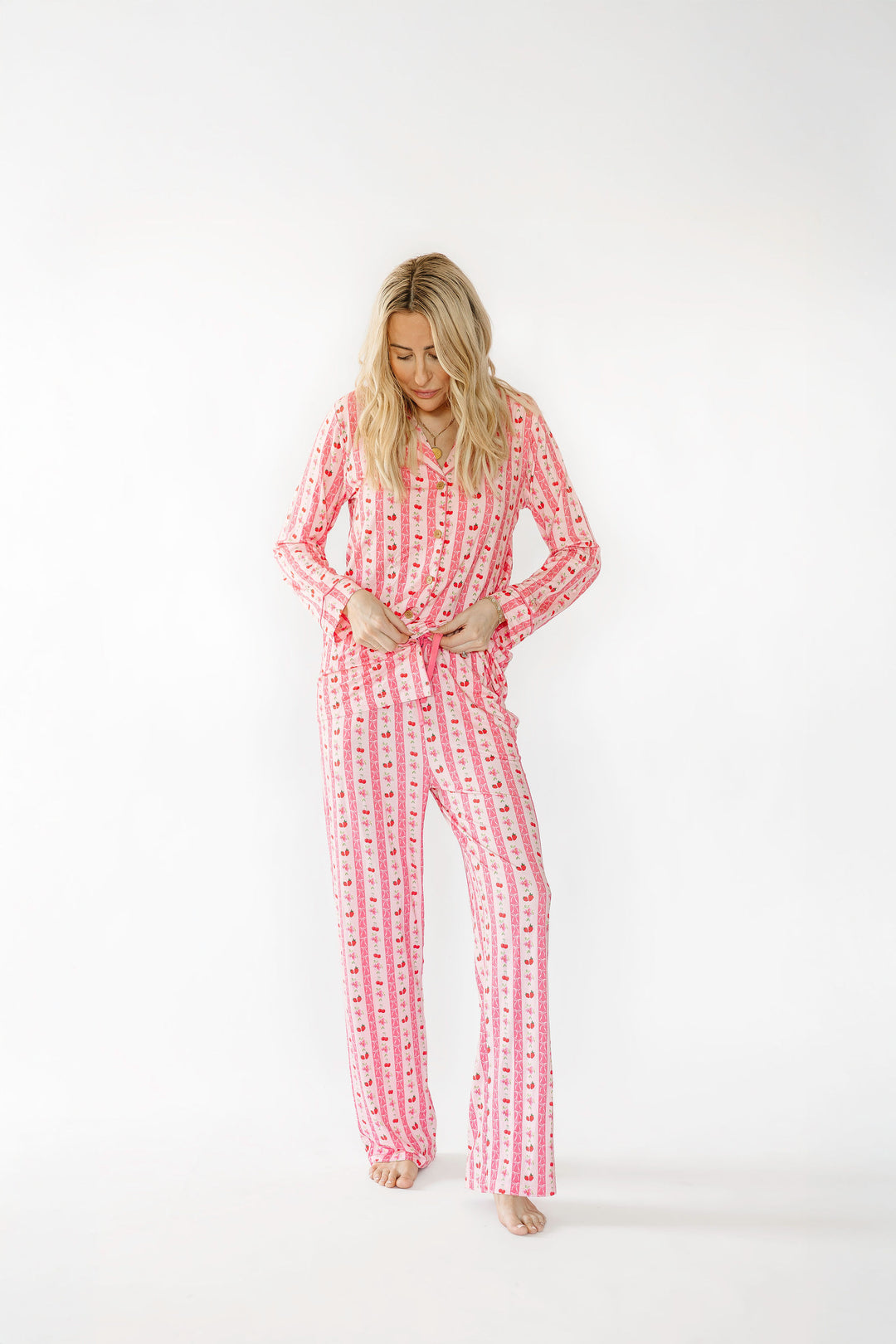 Pink Strawberry & Cherry Bows Adult Pajama Pants
