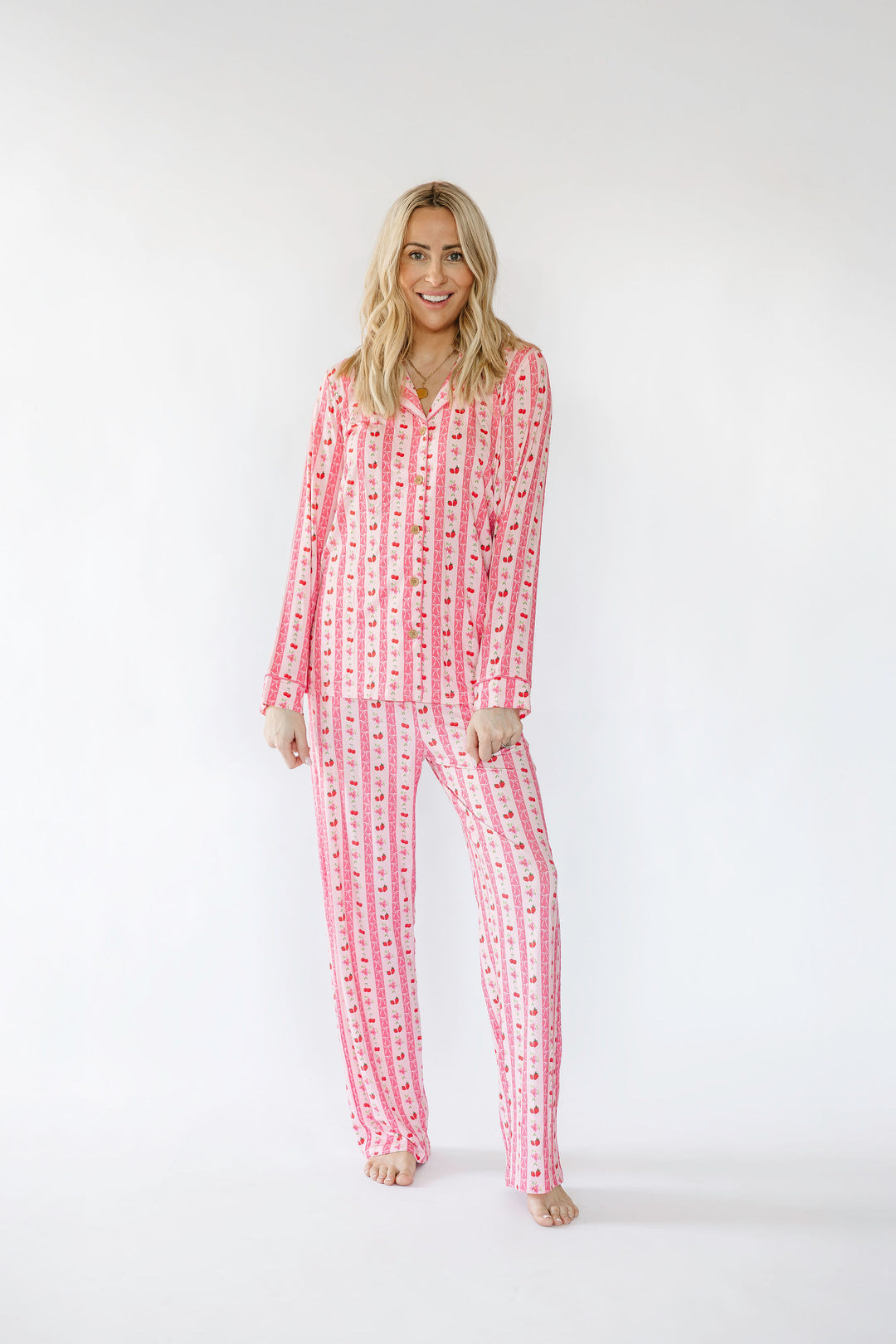 Pink Strawberry & Cherry Bows Adult Pajama Pants