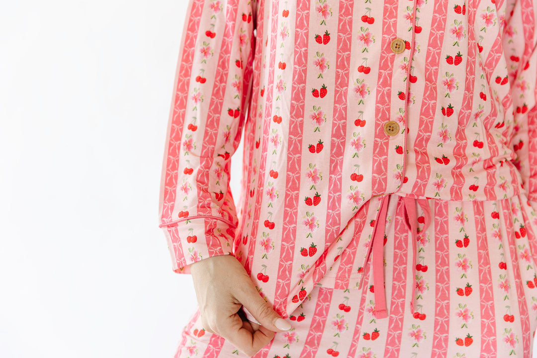 Pink Strawberry & Cherry Bows Adult Pajama Pants