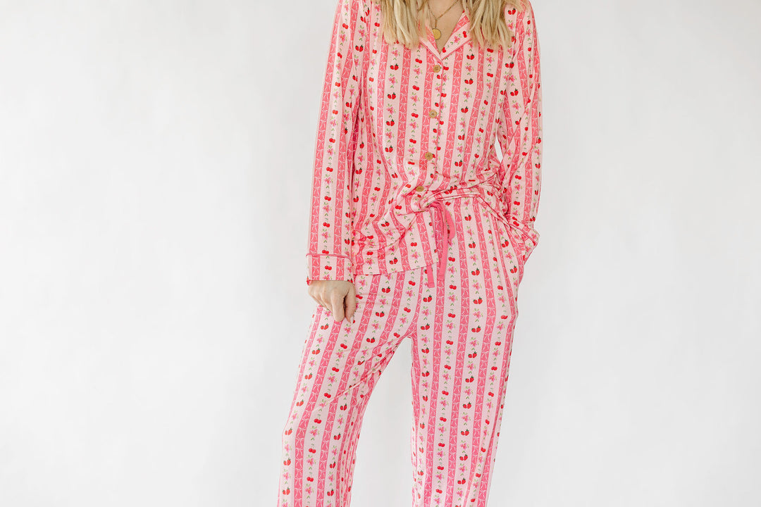 Pink Strawberry & Cherry Bows Adult Pajama Pants