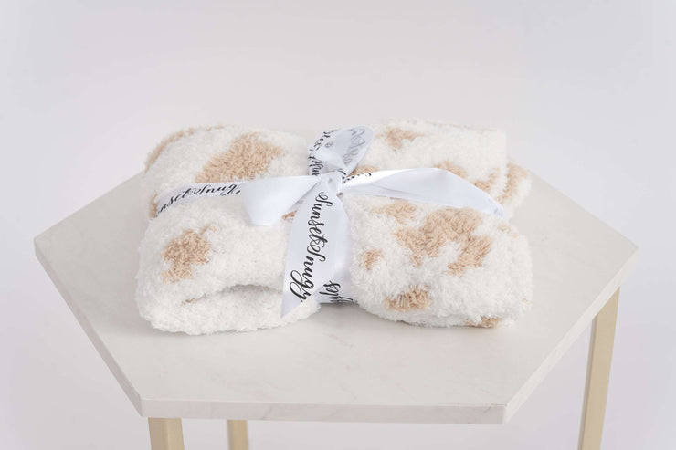 Tan & White Cow Print Lovey Baby Blanket