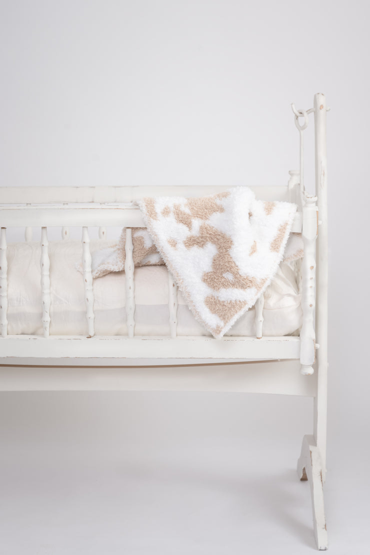 Tan & White Cow Print Lovey Baby Blanket
