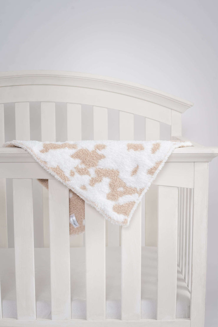 Tan & White Cow Print Lovey Baby Blanket