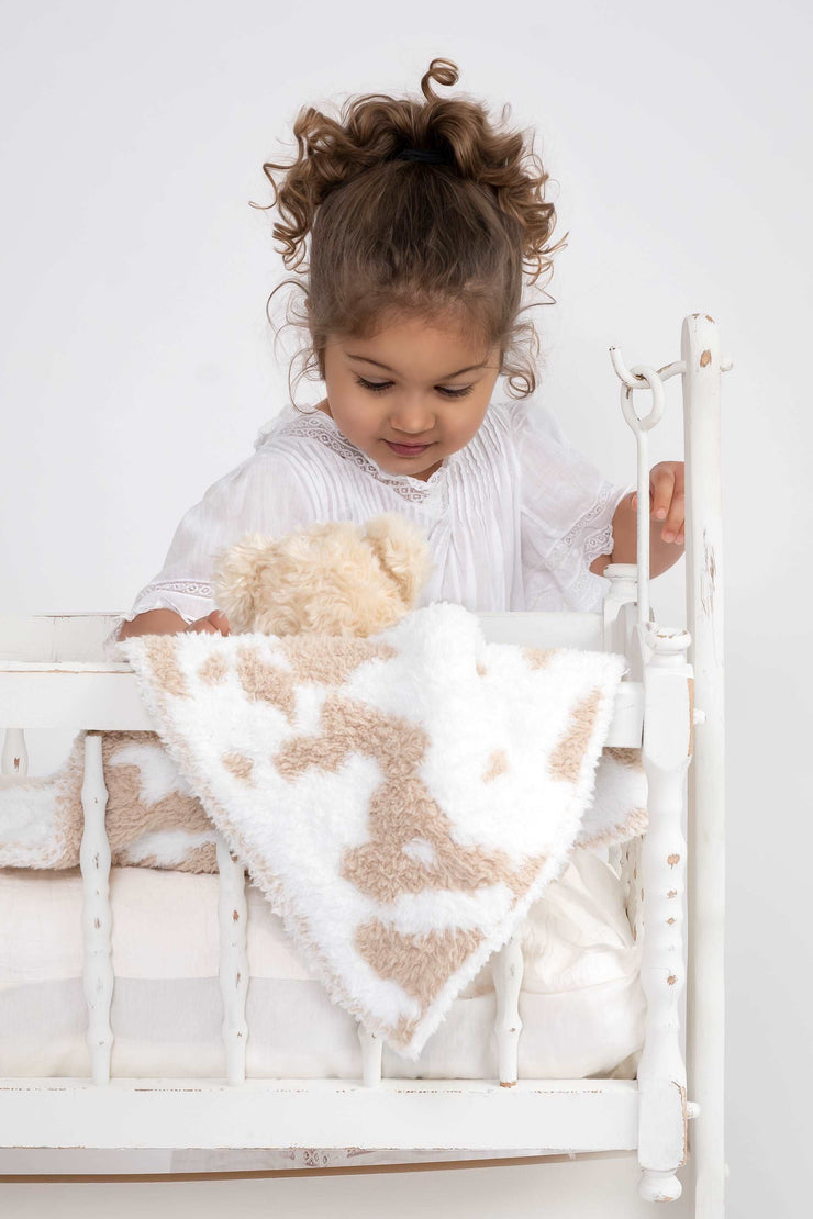 Tan & White Cow Print Lovey Baby Blanket