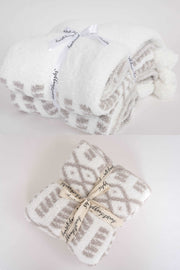 diamond tile beige and white mommy and me blanket set