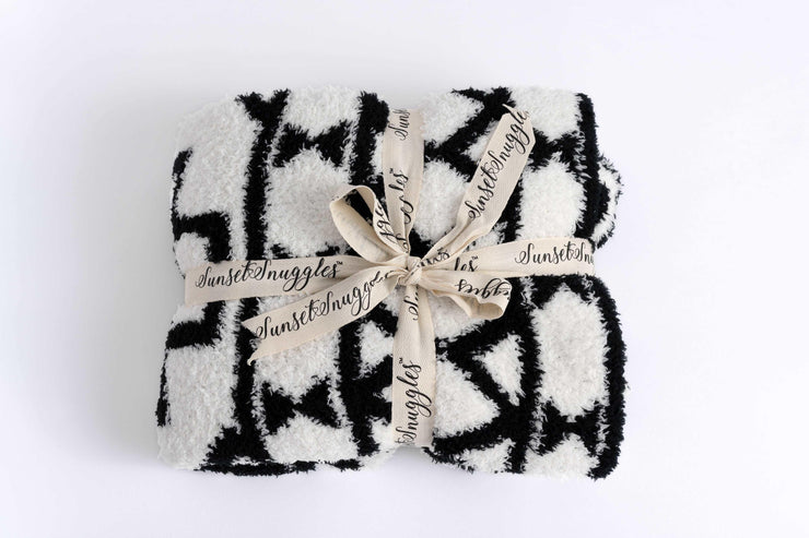 diamond tile black and white toddle blanket folded