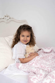 leopard print rose pink and white extended throw blanket