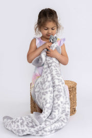 leopard ultimate grey and white toddler baby blanket with little girl