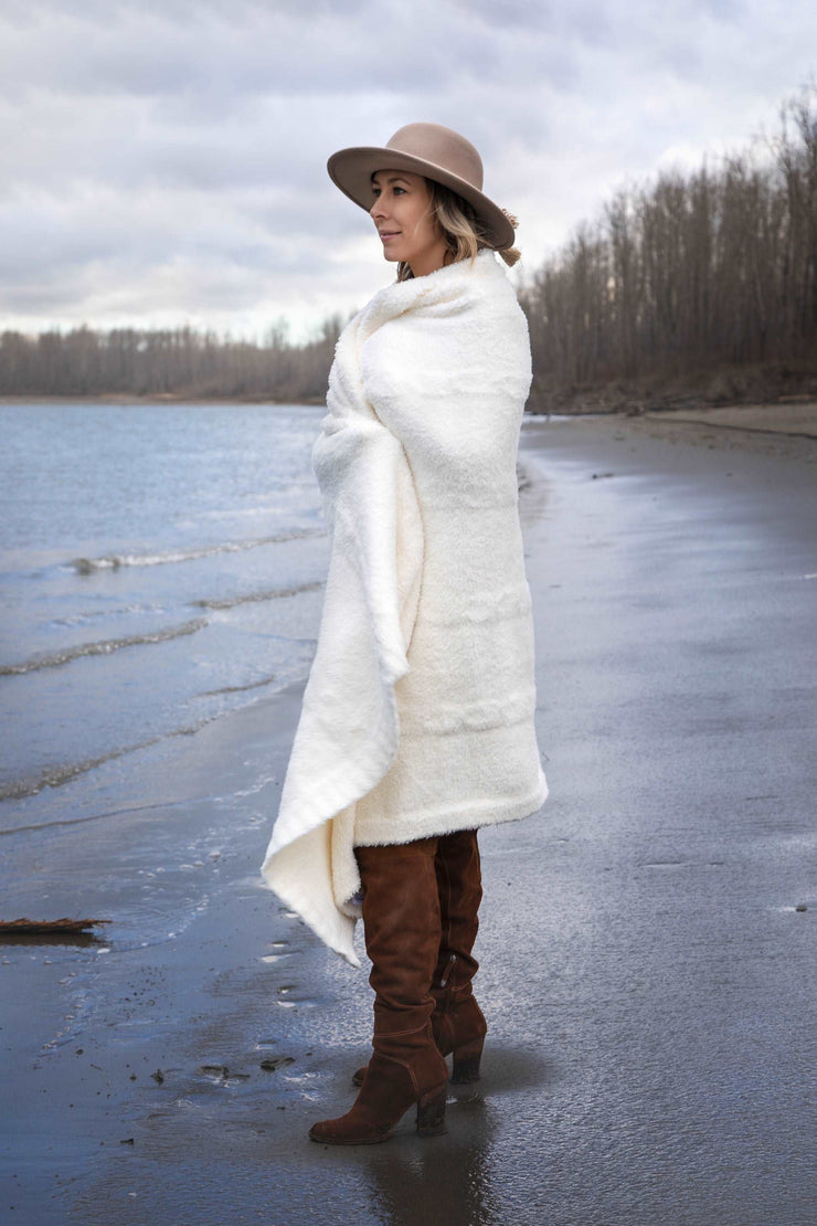 sea salt white off-white cable knit fluffy softest blanket