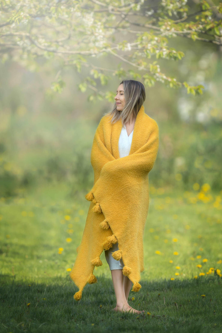 tassel spicy mustard standard throw luxury blanket beautiful yellow trendy