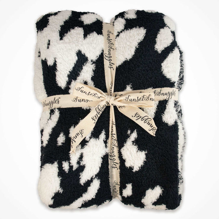 black and white cow print cowboy souther blanket plush and trendy